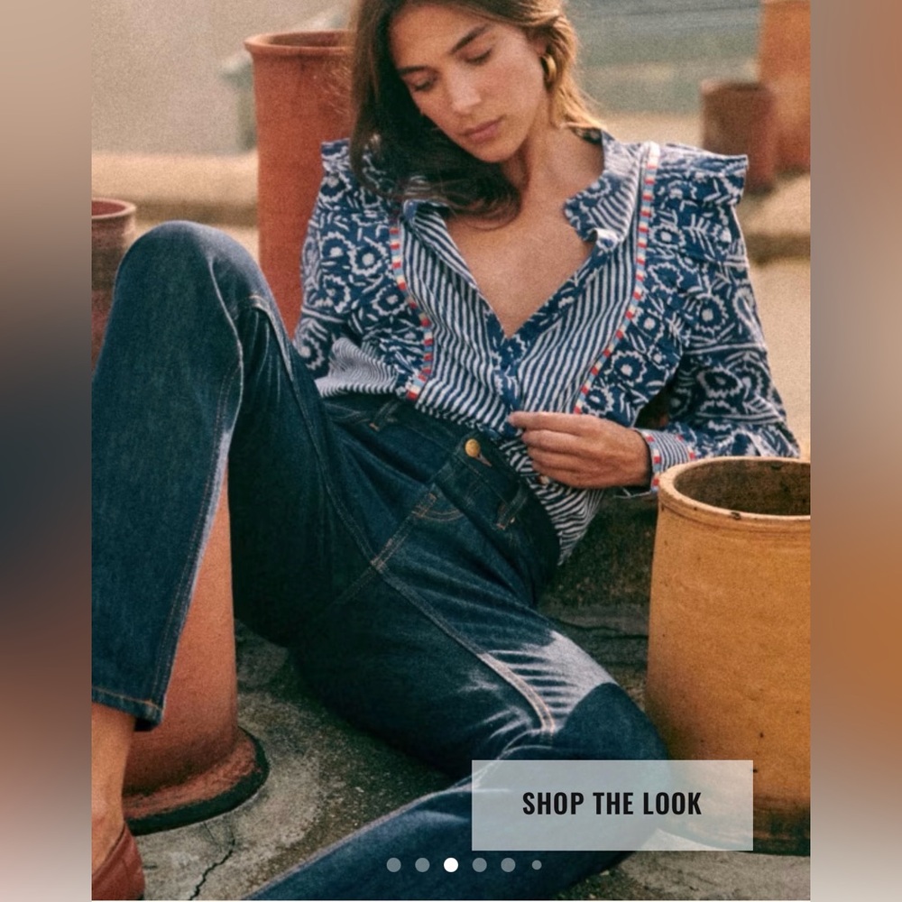 SEZANE Colleta Mixed Blue & White Stripe Button Down Shirt Size 38